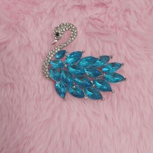 Sparkling Blue Crystal Swan Brooch